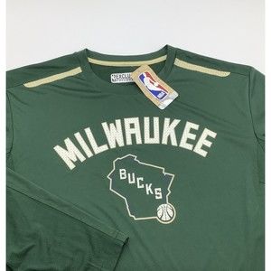 NBA Exclusive Collection Milwaukee Bucks Long‎ Sleeve Shirt Green Size Large NWT